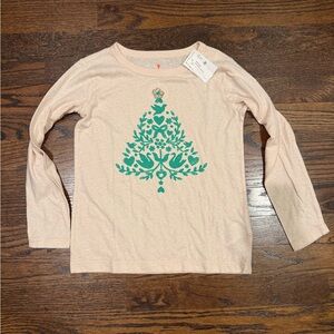 Crew Cuts Cream Long Sleeve Shirt with Green Tree Design